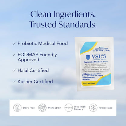 VSL #3® Probiotics for Digestive Health, IBS & UC Symptoms - 112.5B CFUs, High-Potency, Multi-Strain, Live, Refrigerated Probiotic, Medical Food for Gut Health Support in Men & Women, 60 Capsules